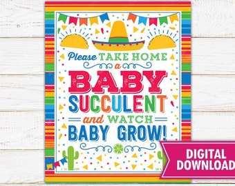 Fiesta Baby Shower Succulent Sign Take Home a Baby Succulent Sign Baby Shower Favors Mexican Themed Baby Shower Printable Instant Download