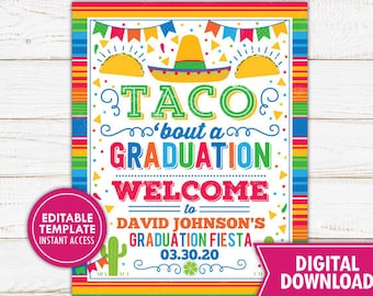 Taco Bout A Graduation Fiesta Welkomstbord Fiesta Graduation Decorations Mexicaans thema Party Decor Afdrukbaar Bewerkbaar Instant Download
