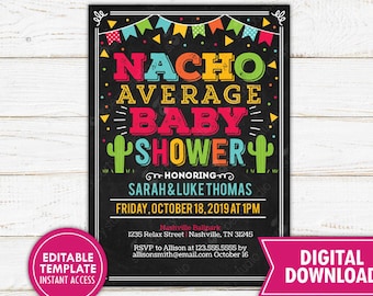 Nacho Average Baby Shower Invitation Printable Fiesta Baby Shower Invitation Cactus Baby Shower Mexican Themed Baby Shower Instant Download