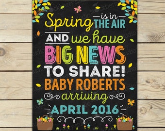 Spring Pregnancy Announcement Chalkboard Sign Printable Flower Spring Baby Announcement Sign Pregnancy Reveal Spring is in the Air