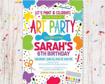 Art Party Birthday Invitation Editable Rainbow Party Painting Dress for a Mess Art Birthday Party Invite Printed Craft Paint Party Digital
