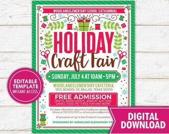 Holiday Craft Fair Flyer Festival Market Christmas Invitation Church School Event Community Invite Printable Template Editable Digital