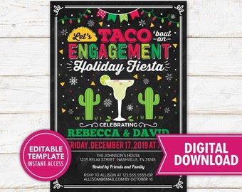 Fiesta Engagement Invitation Printable Holiday Taco Bout A Love Invite Margarita and Mistletoe Feliz Navidad Party Editable Template