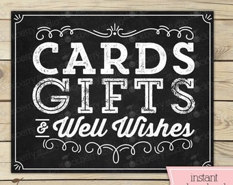 Cards Gifts and Well Wishes Sign - Wedding Cards and Gifts Sign Printable - Cards Sign - Instant Download - Gifts Sign for Baby Shower