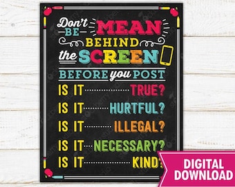 Anti Cyber Bully Classroom Wall Art Is It Bullying Teacher Printables Classroom Poster Classroom Wall Art Class Rules Teacher Classroom Sign