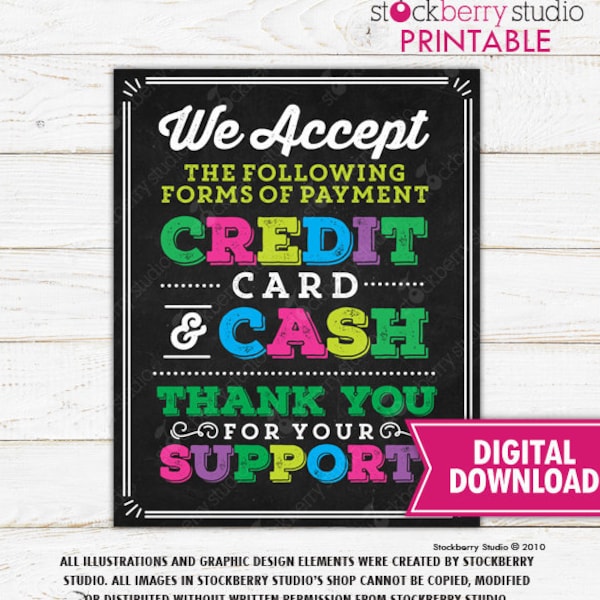 We Accept Cash Credit Card Sign Scout Cookie Booth Sign Printable Troop Bake Sale Sign Instant Download Bake Sale Fundraiser Poster