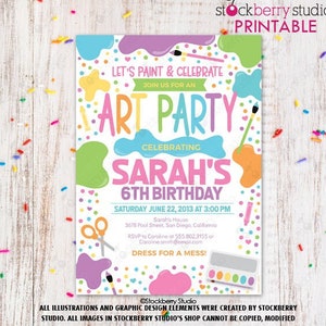 Art Party Birthday Invitation Editable Pastel Rainbow Party Painting Dress for a Mess Art Birthday Invite Paint Party Craft Party Digital