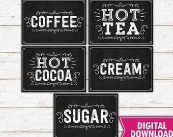 coffee bar sign printable - Coffee Sign - Beverage Station - hot tea sign - hot cocoa sign - wedding beverage sign Baby Shower Graduation