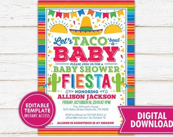 Fiesta Baby Shower Invitation Let's Taco Bout A Baby Invite Editable Mexican Instant Download Invite Taco Baby Shower Invitation Printable