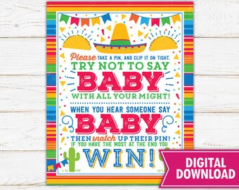 Fiesta Baby Shower Clothespin Game Don't Say Baby Game Sign Taco Bout A Baby Mexican Themed Necklace Game Sign Printable Instant Download