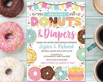 Girl Donuts & Diapers Baby Sprinkle Invitation Printable Editable Donut Baby Sprinkle Donut Baby Shower Pink Sprinkle Template Digital File