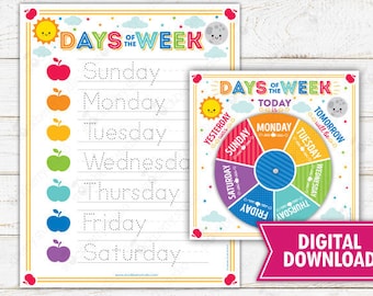 Days of the Week Montessori Printables Homeschool Printable Preschool Curriculum Circle Time Activities Kindergarten Sheet Instant Download