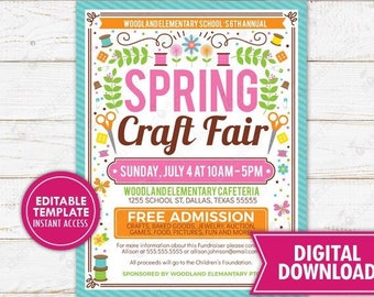 Spring Craft Fair Flyer Floral Summer Festival Market Invitation Church School Event Community Invite Printable Template Editable Digital