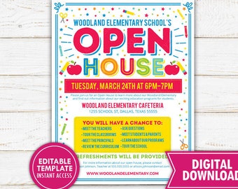School Open House Flyer Printable Template Back to School Invitation PTA PTO School Event Flyer Meet The Teacher Instant Download Editable