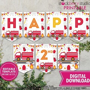 Fire Truck Birthday Banner Firetruck Happy Birthday Garland Banner Engine Boy Firefighter Party Decor Digital Download Editable Template