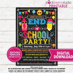 End of School Party Invitation Printable Teacher Classroom Last Day of School Class Party Invite Backyard BBQ Editable Digital Download