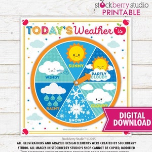 Weather Wheel Today's Weather Printable Circle Time Activity Weather Station Kids Learning Preschool Game Kindergarten Homeschool Printable image 1