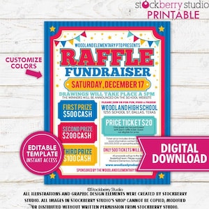 Raffle Fundraiser Flyer Printable Charity Ticket Sales School PTO PTA ...