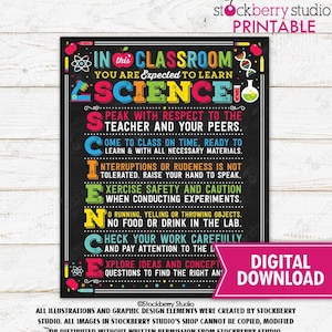 Science Teacher Classroom Rules Poster Printable Science Lab Class Decor Digital Instant Download Class Sign Custom