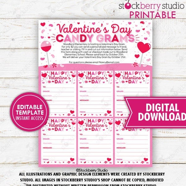 Valentines Day Candy Gram Flyers Etsy