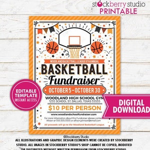 Basketball Fundraiser Flyer Printable Tournament School PTO PTA Benefit Event Invite Editable Template Digital Download