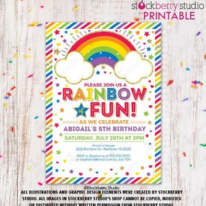 Rainbow Birthday Invitation Printable Girls Rainbow Party Rainbow Invite Clouds Rainbow of Fun Printed Digital Instant Download Editable