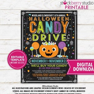 Halloween Candy Drive Flyer Printable Treats For Troops Buy Back Military Fundraiser Church School Community Event Editable Digital