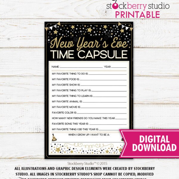 new years time capsule New Years Eve Party Game Printable Family New Year's Eve Game NYE Party Game Wedding New Years Ideas Instant Download