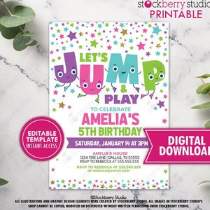 Jump Invitation Printable Trampoline Party Bounce House Party Girl Jump Birthday Invitation Let's Jump Party Invite Printed Editable