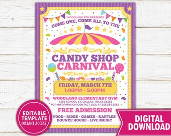 Candy Carnival Flyer Printable Circus Flyer Template Church Fundraiser Poster Benefit Flyer PTA PTO Party Fundraiser Flyer Instant Download