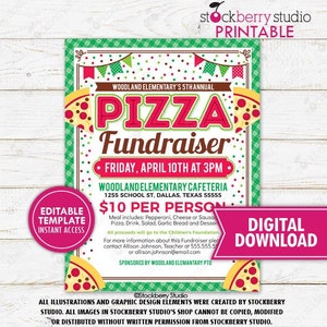 Pizza Fundraiser Flyer Printable Pizza Dinner Invite Template Benefit Dinner PTA PTO School Community Event Church Editable Download
