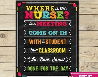 Where is the School Nurse Sign Printable - School Nurse Door Sign - School Nurse Decor - Instant Download - School Nurse Door Hanger