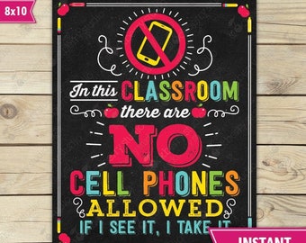 No Cell Phone Allowed Classroom Sign - No Cellphone Classroom Poster Printable - Classroom Management - Instant Download - no phone sign