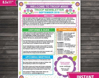 Newsletter Template Editable - Teacher Newsletter Printable - Event Newsletter - Parent Communication Form - School Newsletter - Troop