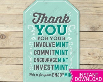 Thank You Tags Printable - Mint Gift Tag -  Volunteer Gift Tag - Instant Download - Mint Labels - Thank You Gift - Staff Gift Appreciation