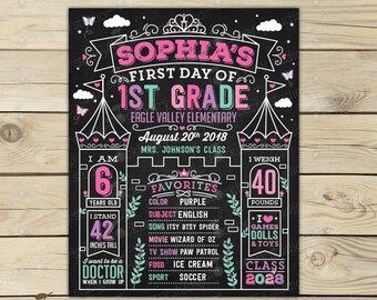 Princess First Day of School Sign Girl First Day of School Chalkboard Personalized First Day of School Sign Back to School Sign Printable