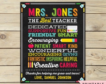 Teacher Appreciation Gift Printable - Teacher Chalkboard Sign - Best Teacher - Personalized Teacher Gift - End of the Year Teacher Gifts
