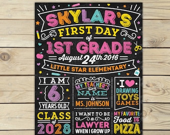 First Day of School Sign Girl 1st Day of School Sign Back to School Sign Boy First Day of School Chalkboard Sign Printable 1st 2nd 3rd Grade