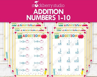 Addition Worksheets Printable 1st Grade Kindergarten Math Numbers 1-10 Preschool