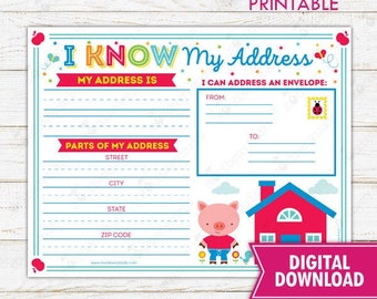 Address Kids Activity Homeschool Printable Preschool Curriculum Writing Practice Worksheet Activities Kindergarten Sheet Instant Download