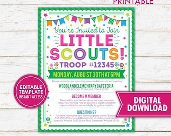 Scout Recruitment Flyer Troop Informational Meeting Invite School Parent Communication Editable Template Printable Instant Download