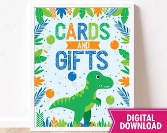 Dinosaur Party Cards and Gifts Table Sign Printable T-Rex Food & Drinks Station Poster Decor T Rex Dino Decorations Instant Download