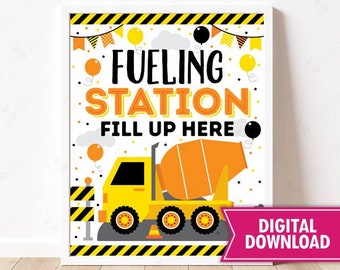 Fueling Station Construction Birthday Party Sign Printable Dump Truck Table Decorations Digger Excavator Dumper Construction Party Decor