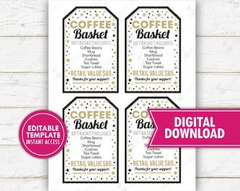 Silent Auction Fundraiser Item Tags  Printable School PTO PTA Church Nonprofit Fundraising Tag Charity Event Editable Template
