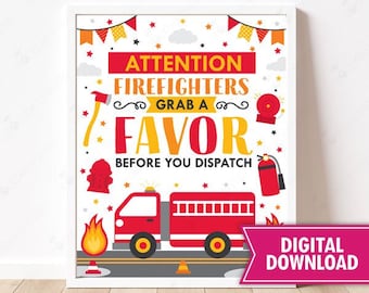 Fire Truck Party Sign Printable Firefighters Grab a Favor Table Sign Firetruck Drinks Table Sign Decor Fireman Fire Station Decorations