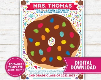 Thumbprint Donut Art Teacher Gift Printable Personalized Class Teacher Thumbprint Tree Teacher Appreciation Week Instant Download Editable