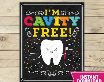 I'm Cavity Free Sign - Dental Office Decor - Pediatric Dental Office Photo Props - Instant Download - Kids Oral Hygiene Posters Printable