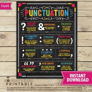 English Grammar Punctuation Poster - Grammar Poster - High School English Poster - High School Teacher Classroom Decor Printables