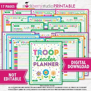 Troop Leader Planner Meeting Binder Organizing Binder Scout Troop Finances Cookie Sales Tracker Fundraiser Forms Printable Digital