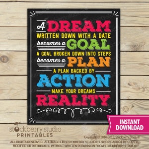 Counselor Office Decor - Dream Goal Plan Action - High School Classroom Decor Printable - Teen Motivational Wall Decor - Instant download